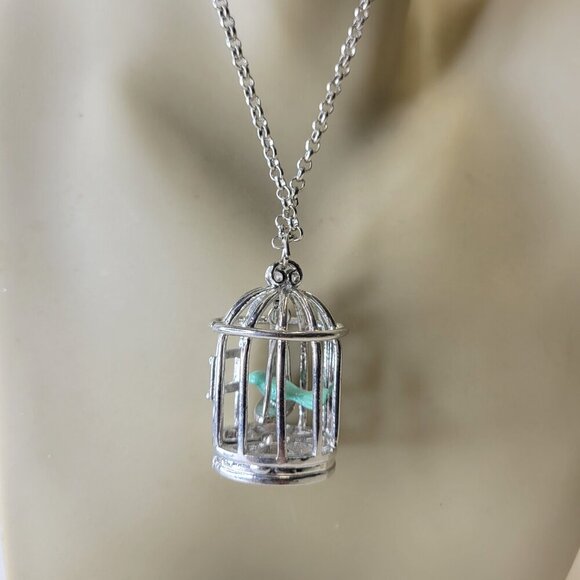 Bird In A Cage Pendant Necklace - Picture 2 of 12